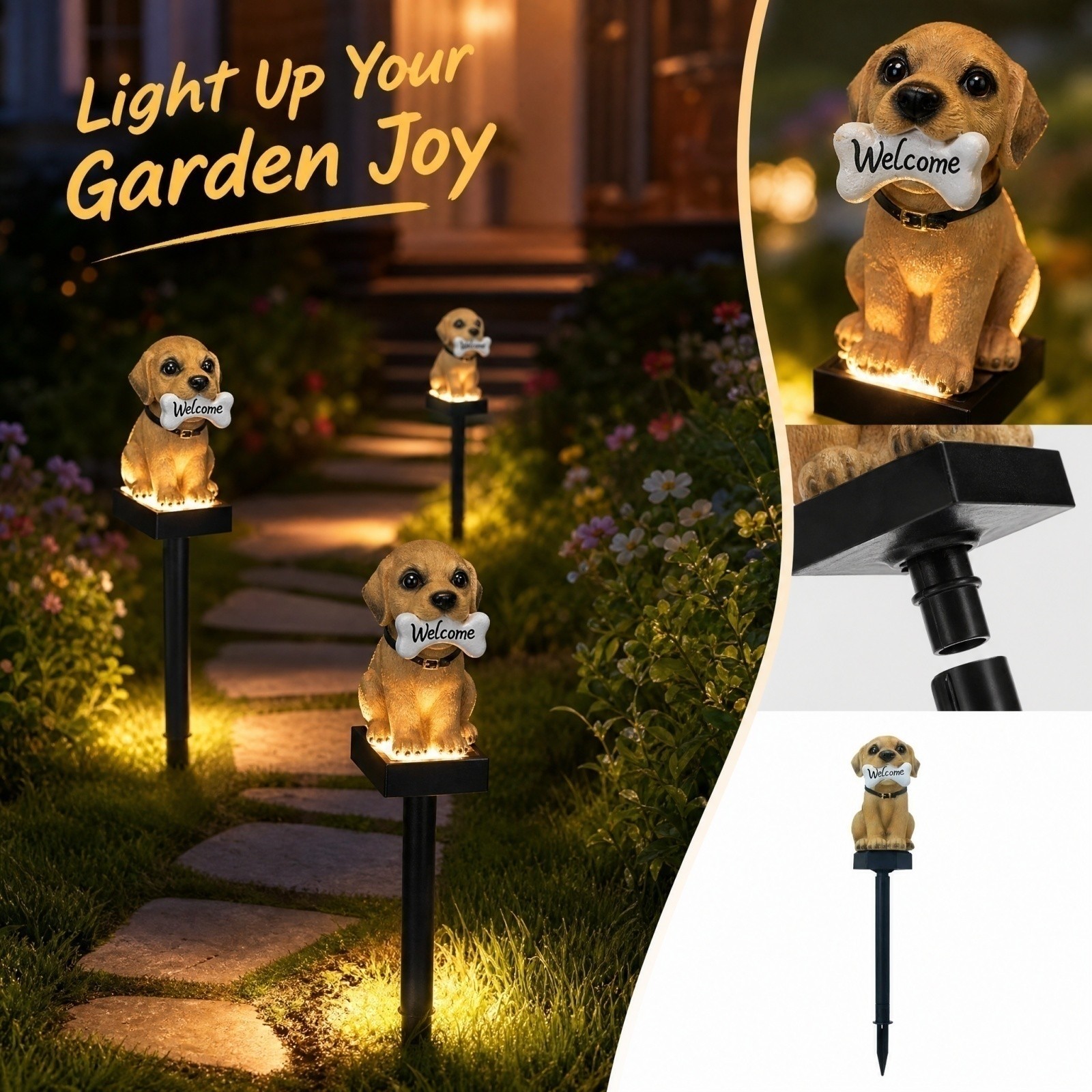Outdoor Power Stake - Solar-Powered Puppy Lamp Cartoon Animal Design