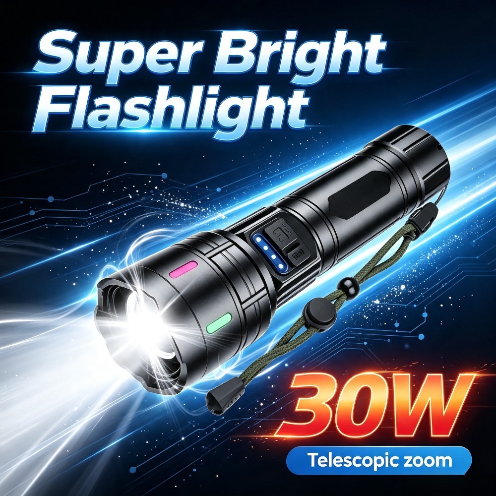 Outdoor Use Power Strip - Super Powerful White LED Flashlight Telescopic
